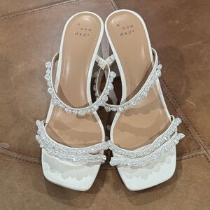 A New Day White Beaded Heels Size 8.5
